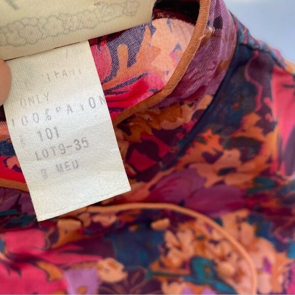 Vintage Mandarin Style Floral Print Blouse Pink Size Small - Picture 10 of 12